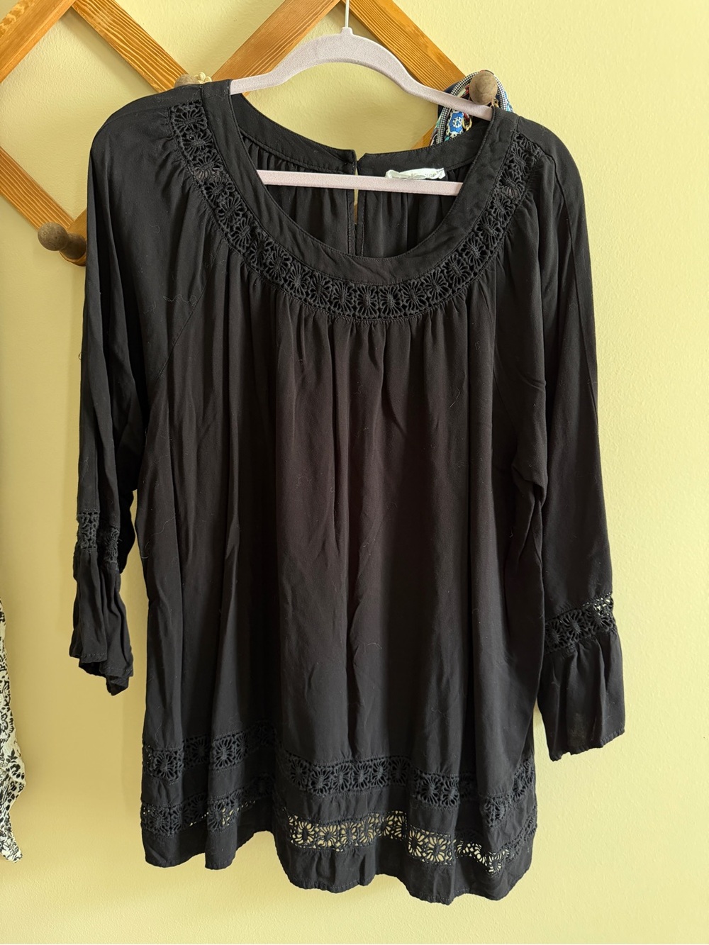 Honey Punch Black Crochet-Trim Tunic Top
